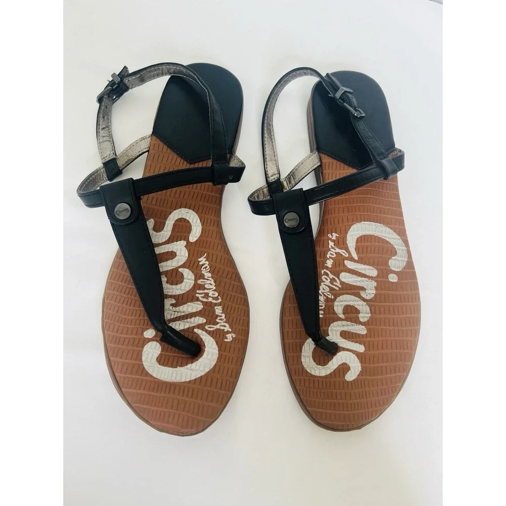 Circus By Sam Edelman Cayden Black T-Strap Buckle‎ Closure Flat Thong Sandals 7M